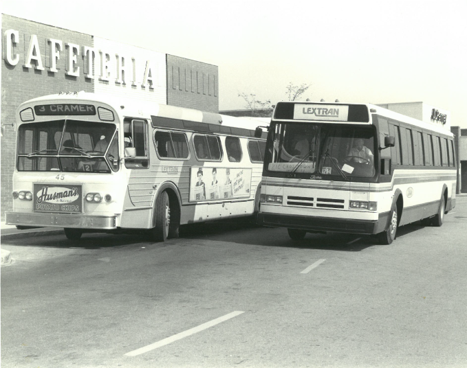 Lextran buses at the Turfland Mall c. 1980s